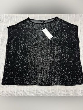 Eileen Fisher Black Sparkle Knit Women's Top Sleeveless Boxy
